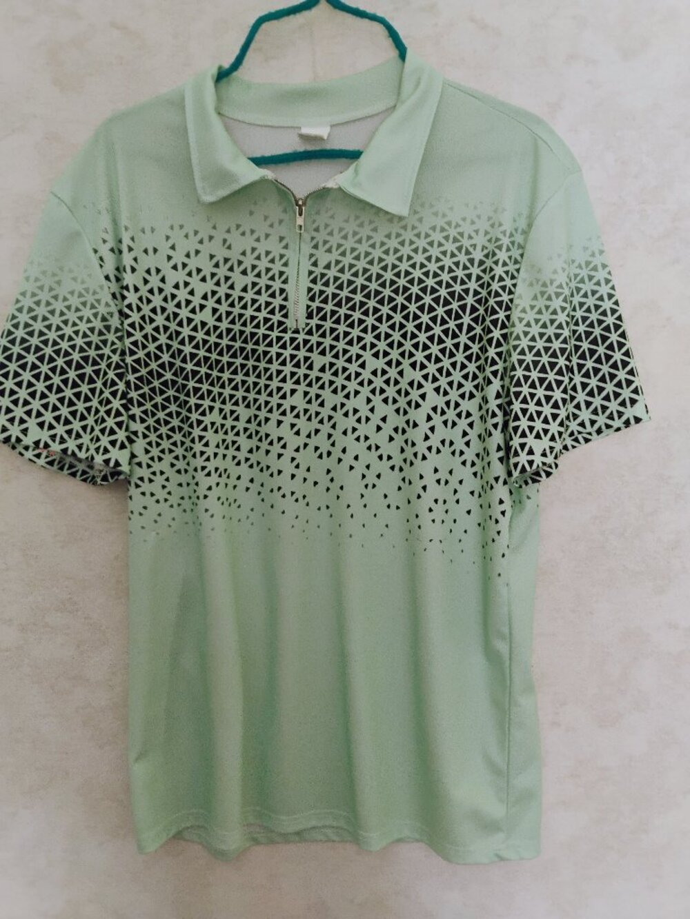 Mint Green Geometric Print Zip Men's Golf Polo size Medium